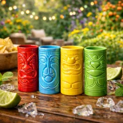 Tiki Shot Glasses - Keramiek - 75 ml - 4 kleuren set