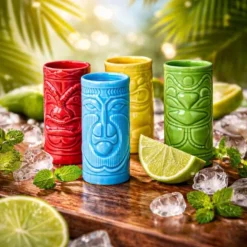 Tiki Shot Glasses - Keramiek - 75 ml - 4 kleuren set