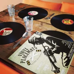 Vinyl Placemats Set van 4 - Retro LP Design - Ø 37 cm - Kleurrijk