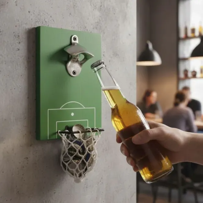 Voetbal Bieropener - Metaal - 20x15 cm - Met Doelnet