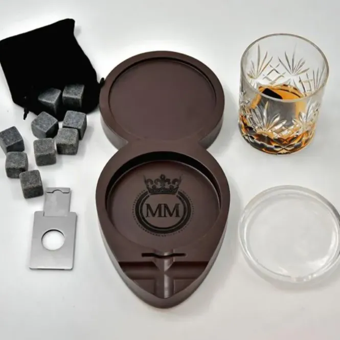 Whisky & CigarTray - Sigaarhouder - Met Glas en Coolingstones