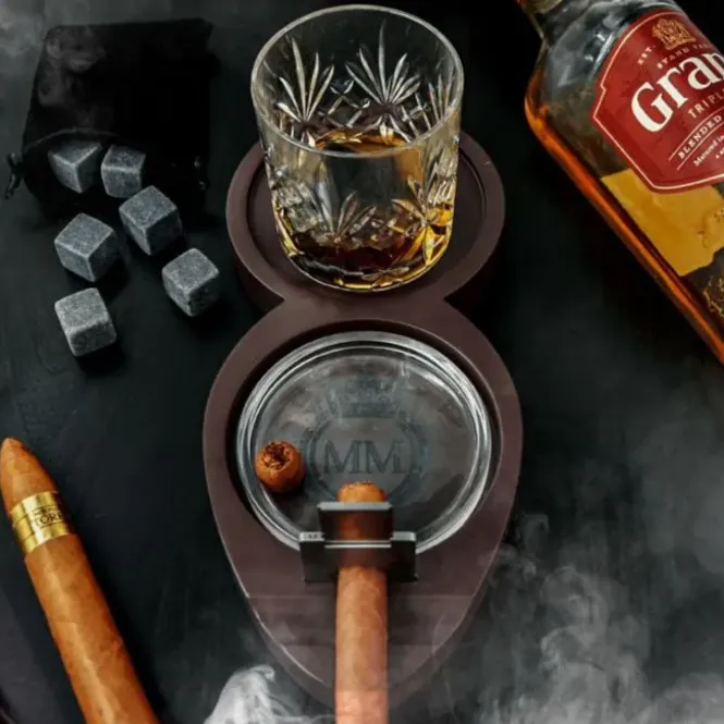 Whisky & CigarTray - Sigaarhouder - Met Glas en Coolingstones