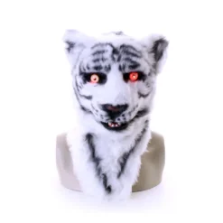 Wit Tijger Masker - Rode LED Ogen - Bewegende Bek - Thema Feesten