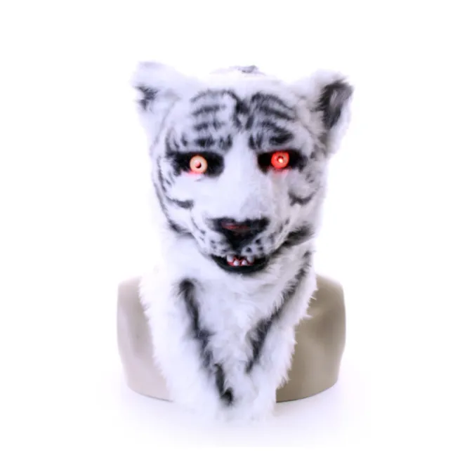 Wit Tijger Masker - Rode LED Ogen - Bewegende Bek - Thema Feesten