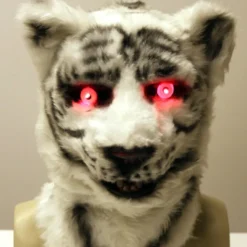 Wit Tijger Masker - Rode LED Ogen - Bewegende Bek - Thema Feesten