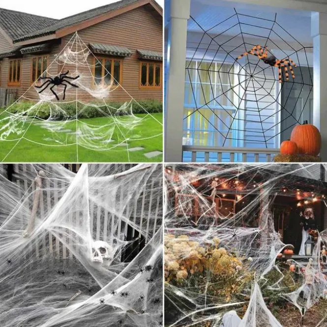 XXL Spin Halloween Decoratie - 7x5,5m Web - 2 Grote Spinnen 80 + 65 cm - 20 Mini Spinnen