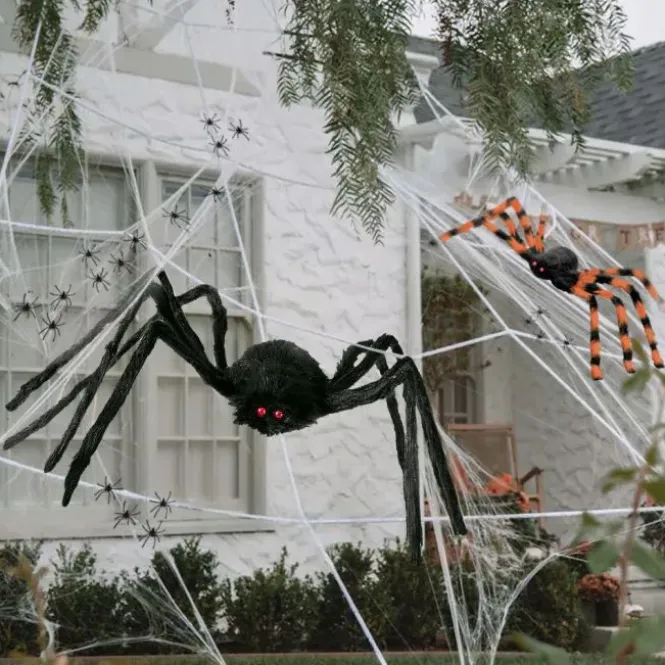 XXL Spin Halloween Decoratie - 7x5,5m Web - 2 Grote Spinnen 80 + 65 cm - 20 Mini Spinnen